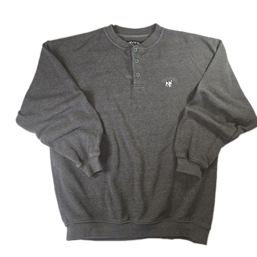 Vintage Big Dog Sweater Mens‎ Big & Tall Small Grey 3 Button